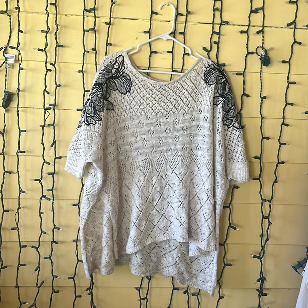 Anthropologie Sweaters Knitted & Knotted Launa Oversized Floral Embroidered